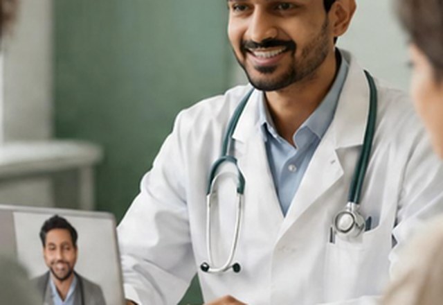 A doctor smiling during a consultation