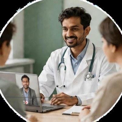 A doctor smiling during a consultation